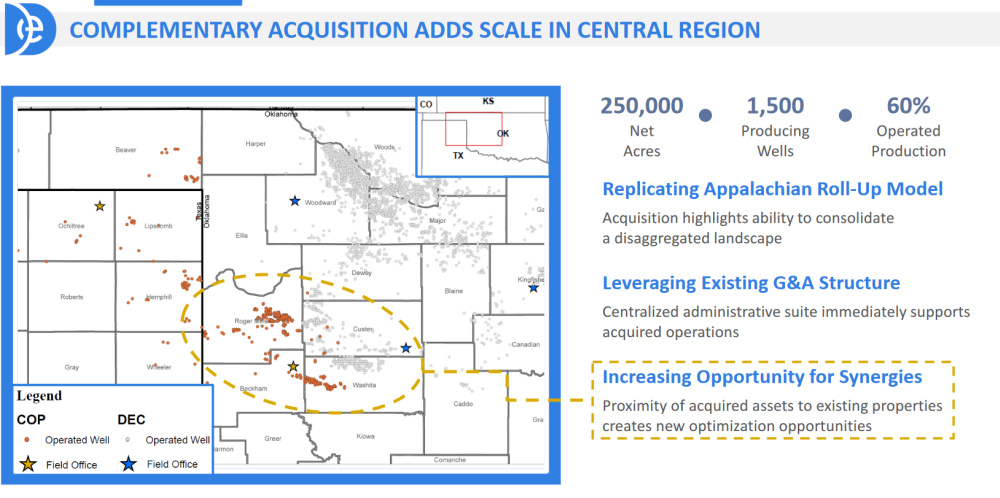 Hart Energy August 2022 - Oil and Gas Investor - Diversified CEO Replicating the Appalachian Basin in Oklahoma - ConocoPhillips Oklahoma Acquisition July 2022 Investor Presentation map
