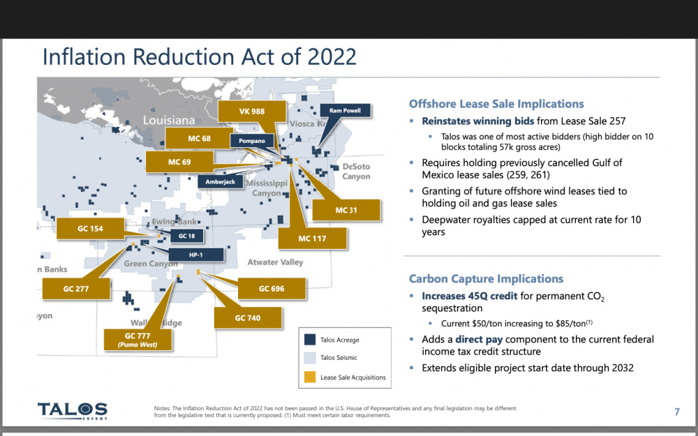 Hart Energy August 2022 - Talos CEO Touts Inflation Bill for Offshore Leases Carbon Capture - Investor Presentation Slide
