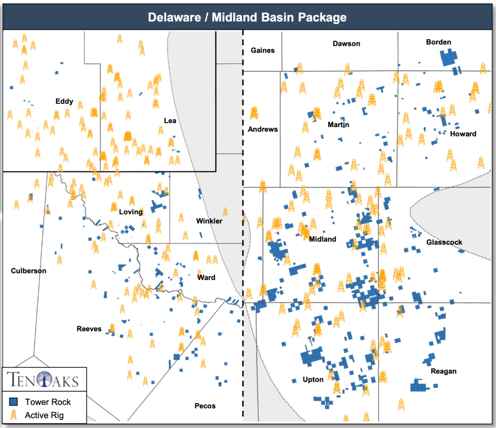 Hart Energy August 2022 - TenOaks Energy Advisors Marketed Permian Basin Map - Tower Rock Oil and Gas Mineral and Royalty Divestiture