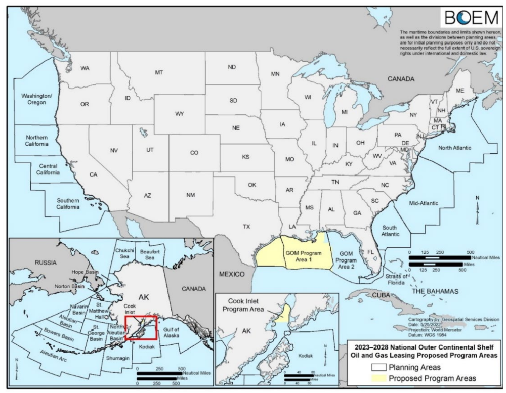 Hart Energy July 2022 - Biden Administration Releases Proposed Offshore Leasing Plan - Proposed Program Areas map