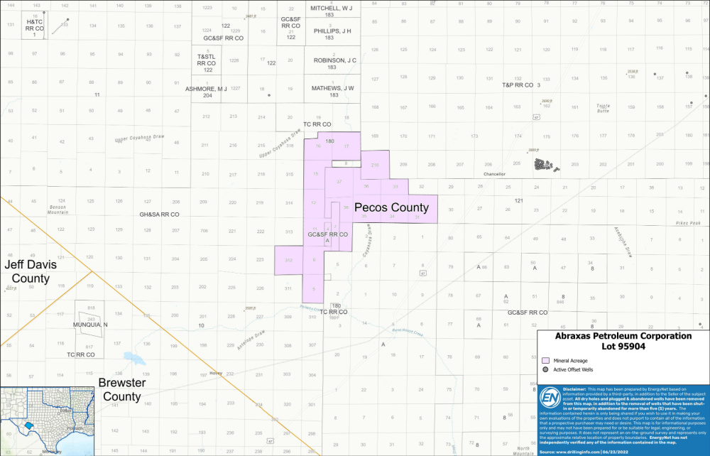 Hart Energy July 2022 - EnergyNet Marketed Map - Abraxas Petroleum Delaware Basin Opportunity Pecos County Texas