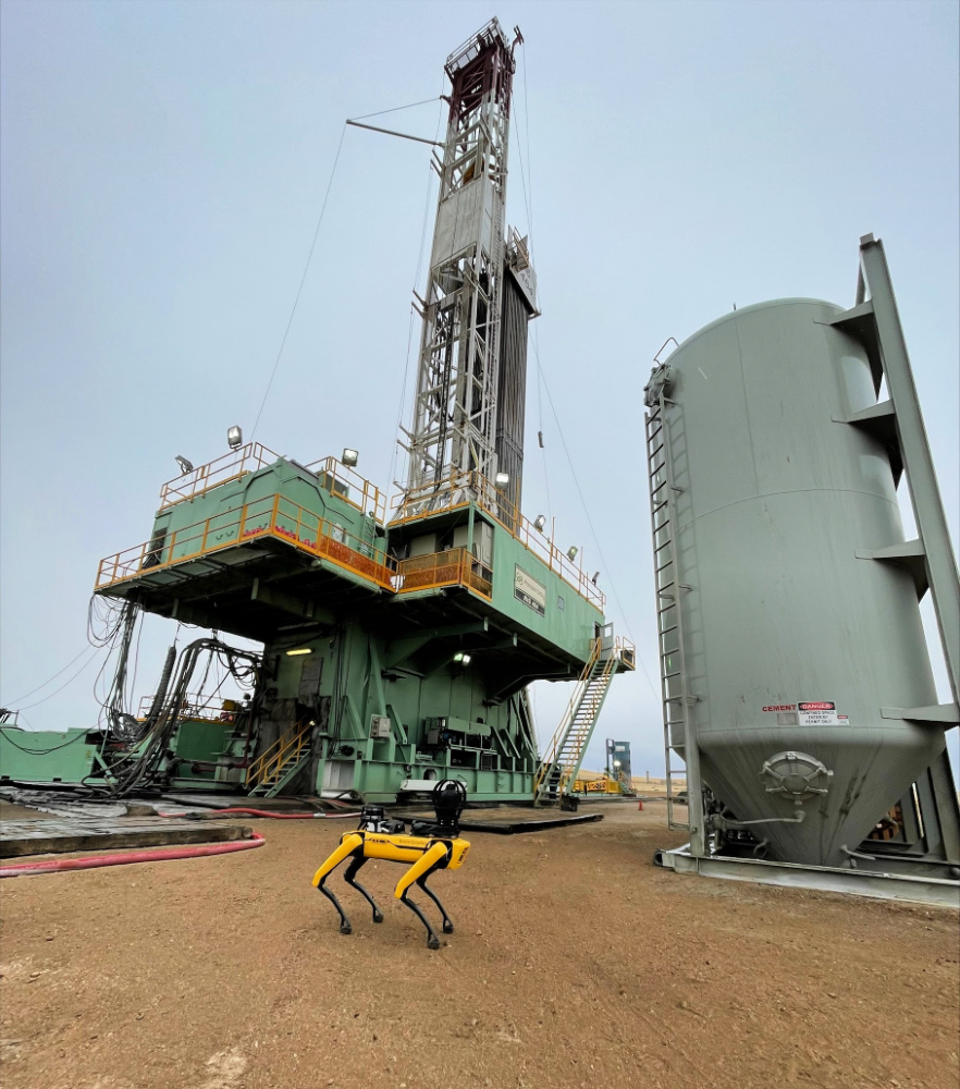 Hart Energy July 2022 - Inspection Robots Oil and Gas Invasion - Xplorobot Spot dog at Precision rig image