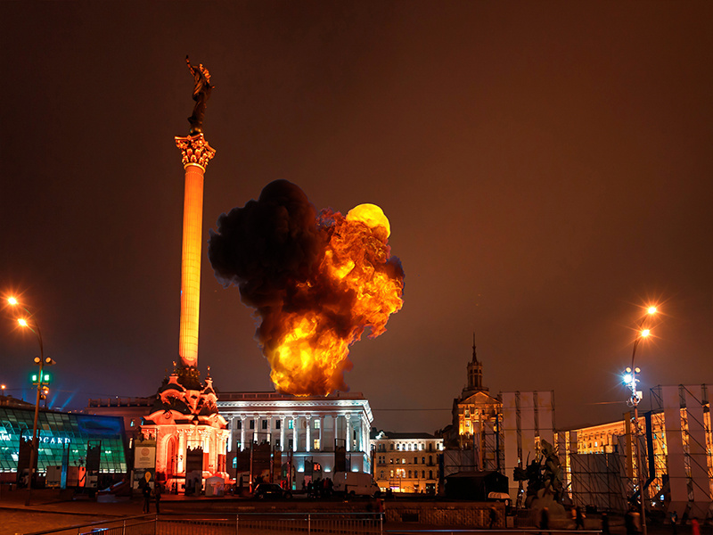 Hart Energy July 2022 - Putin Natural Gas Nord Stream Pipeline - Image of Kyiv rocked by explosions on February 24 2022 during Russian invasion of Ukraine