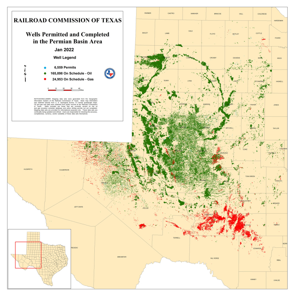 Hart Energy June 2022 - EPA Permian Basin Air Quality Regulation Backlash - Texas Railroad Commission Map of Permian Basin Permitted Wells January 2022