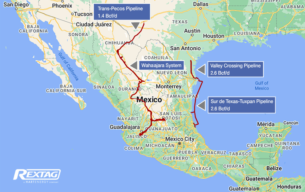 Hart Energy September 2022 - America Natural Gas Special Report - US Natural Gas Exports to Mexico Grow - Pipelines Map