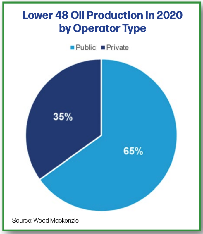 Hart Energy Shale 2022 - Wood Mackenzie Analyst Perspective - Lower 48 Oil Production in 2020 by Operator Type Graph