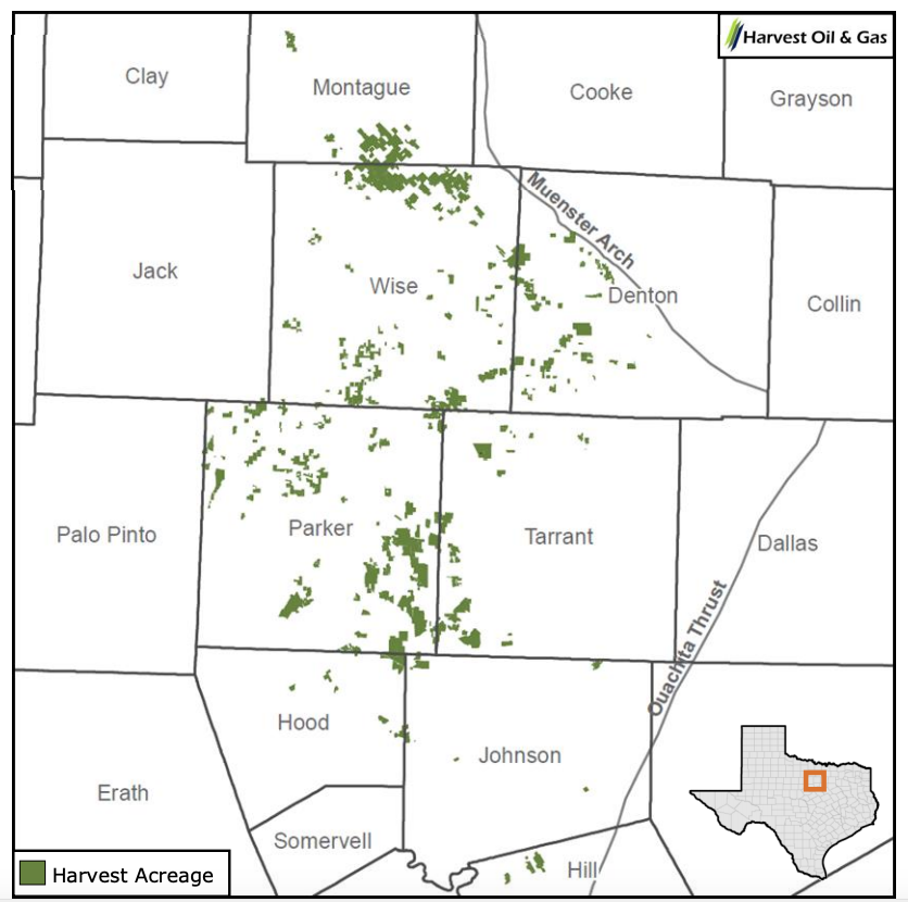 Harvest Oil & Gas Barnett Shale Asset Map (Source: Harvest Oil & Gas Corp. March 2019 Investor Presentation)