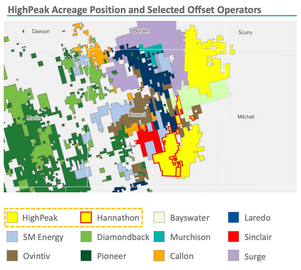 HighPeak Acreage Position and Select Offset Operators - Hannathon Acquisition Map