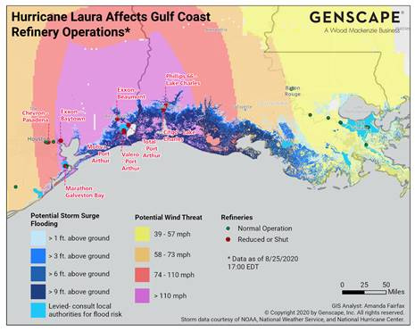 Hurricane Laura Affects Gulf Coast Refinery Operations Map Source Genscape