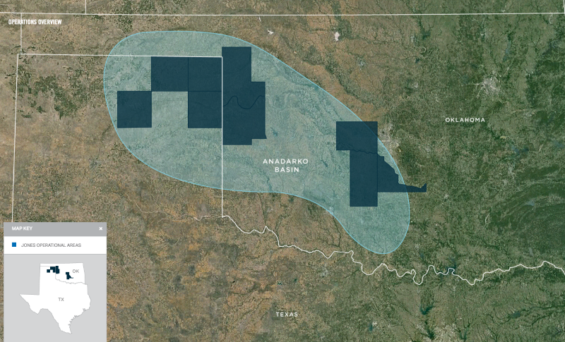 Jones Energy Anadarko Basin Operations Overview Map (Source: Jones Energy Inc.)