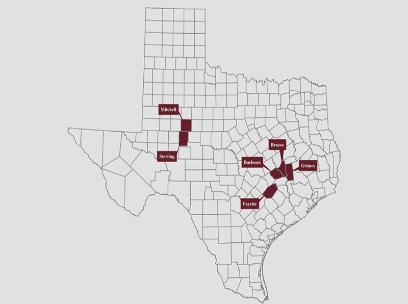 Location map of Rosewood Resources Texas assets