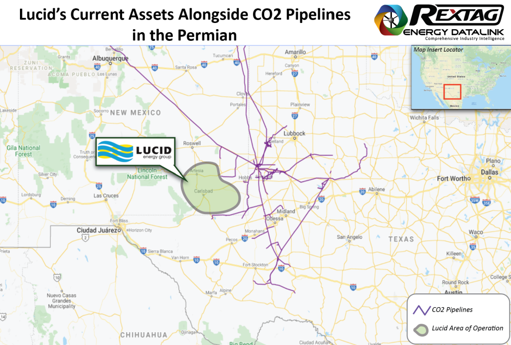 Lucid Current Assets Alongside CO2 Pipeline in the Permian Rextag Data Map