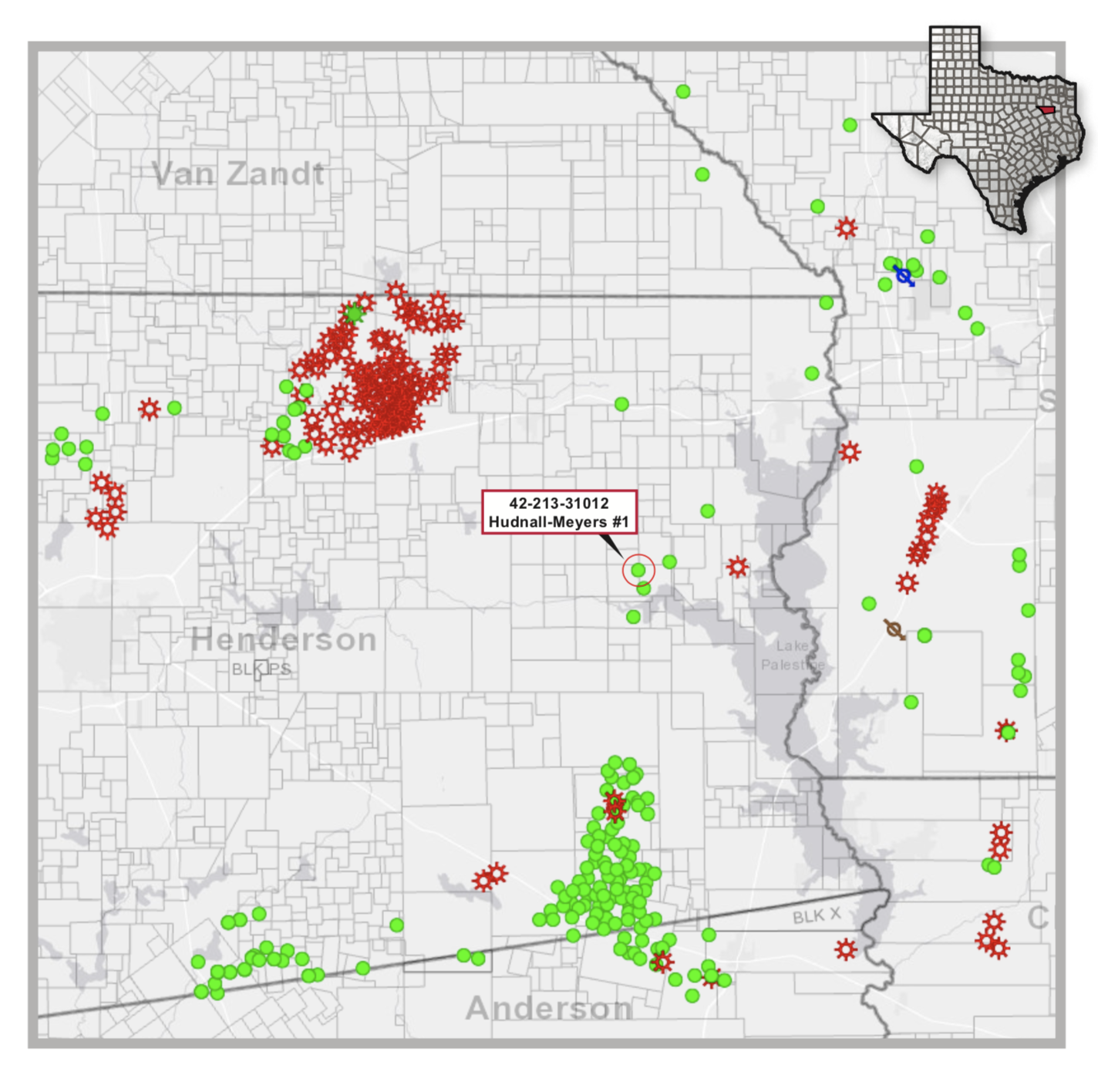 M5 Standing Energy East Texas Henderson County Asset Map (Source: Oil & Gas Asset Clearinghouse LLC)