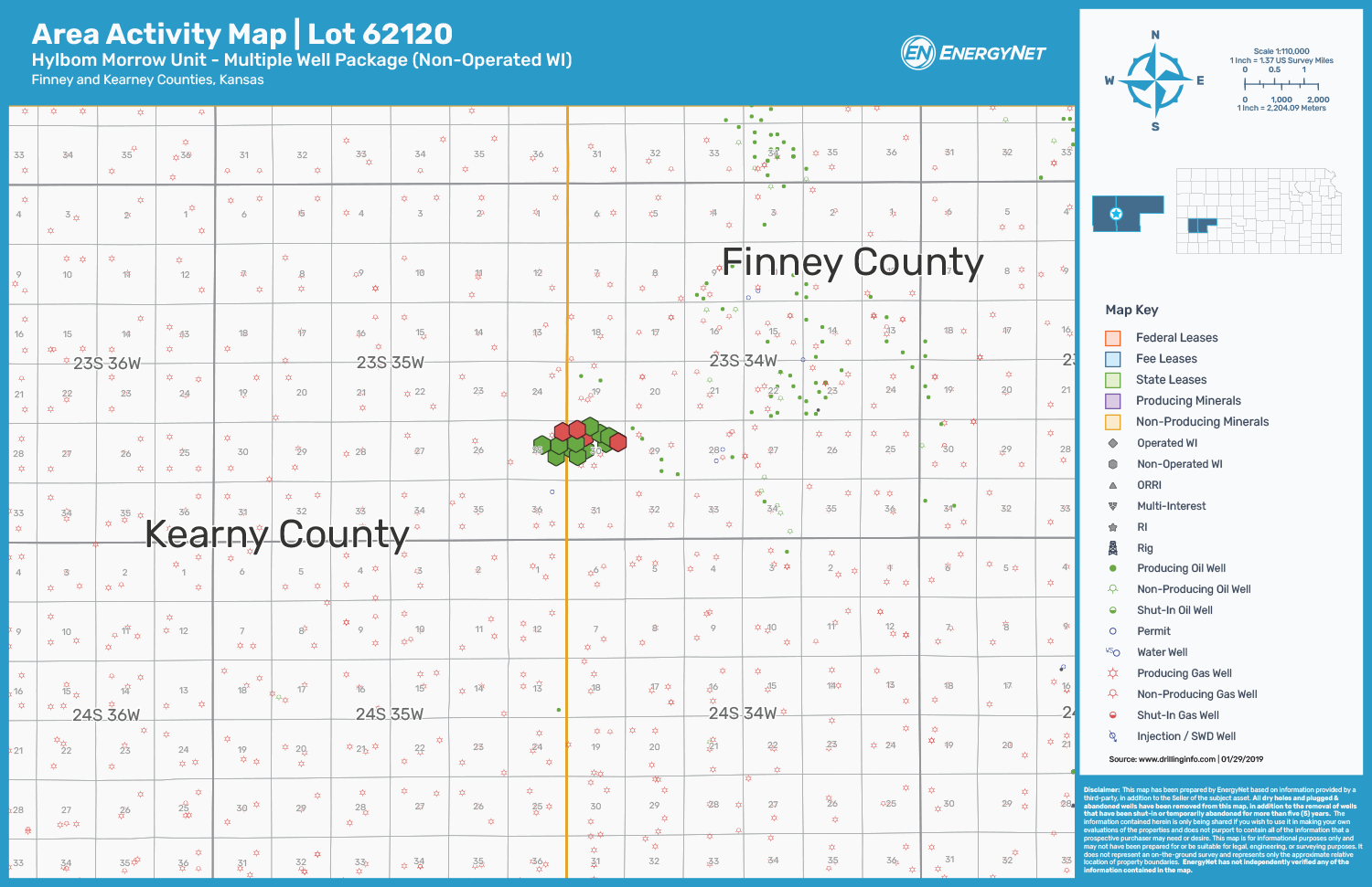 Merit Energy-Operated Kansas Well Package Asset Map Finney and Kearny Counties (Source: EnergyNet)