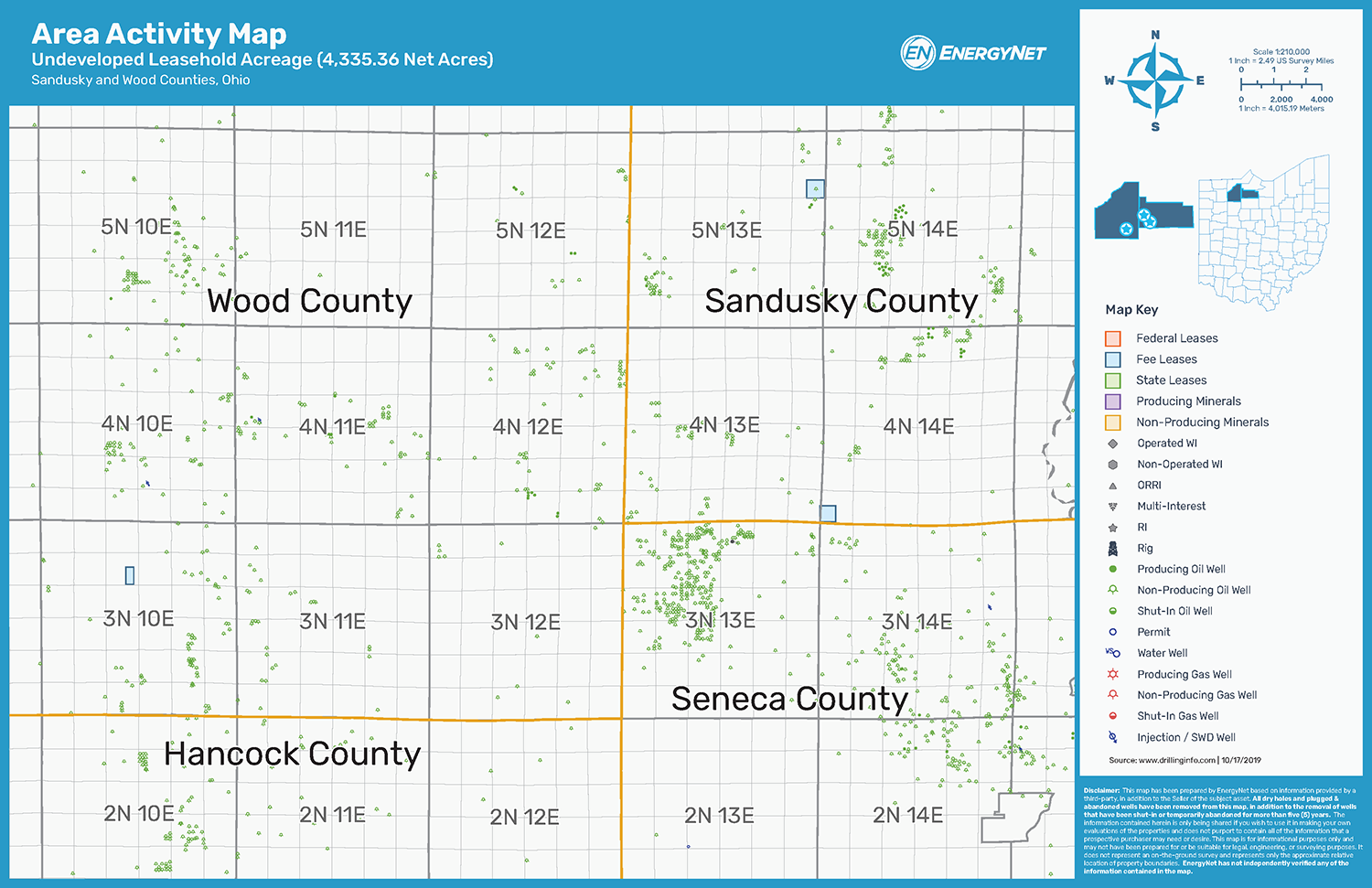 Midwest Trend Energy Appalachia Undeveloped Leasehold Ohio Asset Map, Sandusky and Woods Counties (Source: EnergyNet)