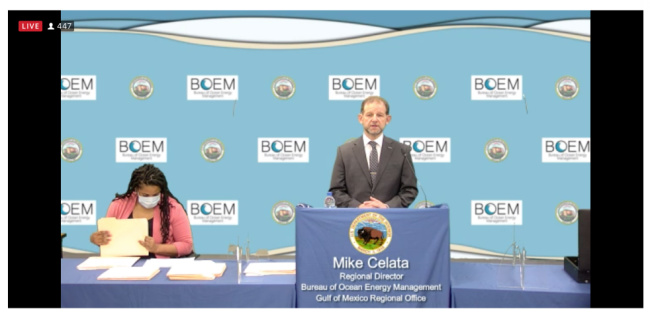 ​ Mike Celata, regional director for the Bureau of Ocean Energy Management's Gulf of Mexico office, speaks during the Nov. 18 lease sale. (Source: BOEM)
