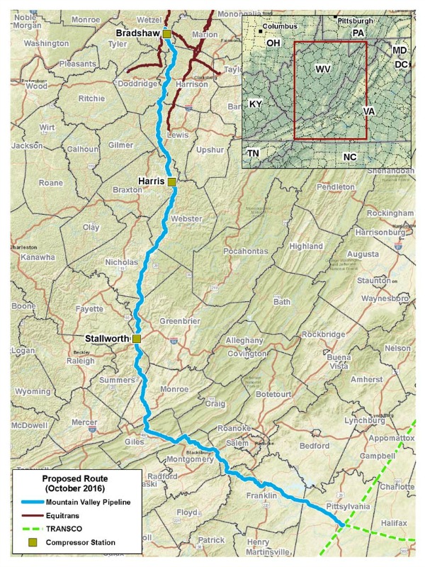 Mountain Valley Pipeline Proposed Route Map (Source: Mountain Valley Pipeline Project website)
