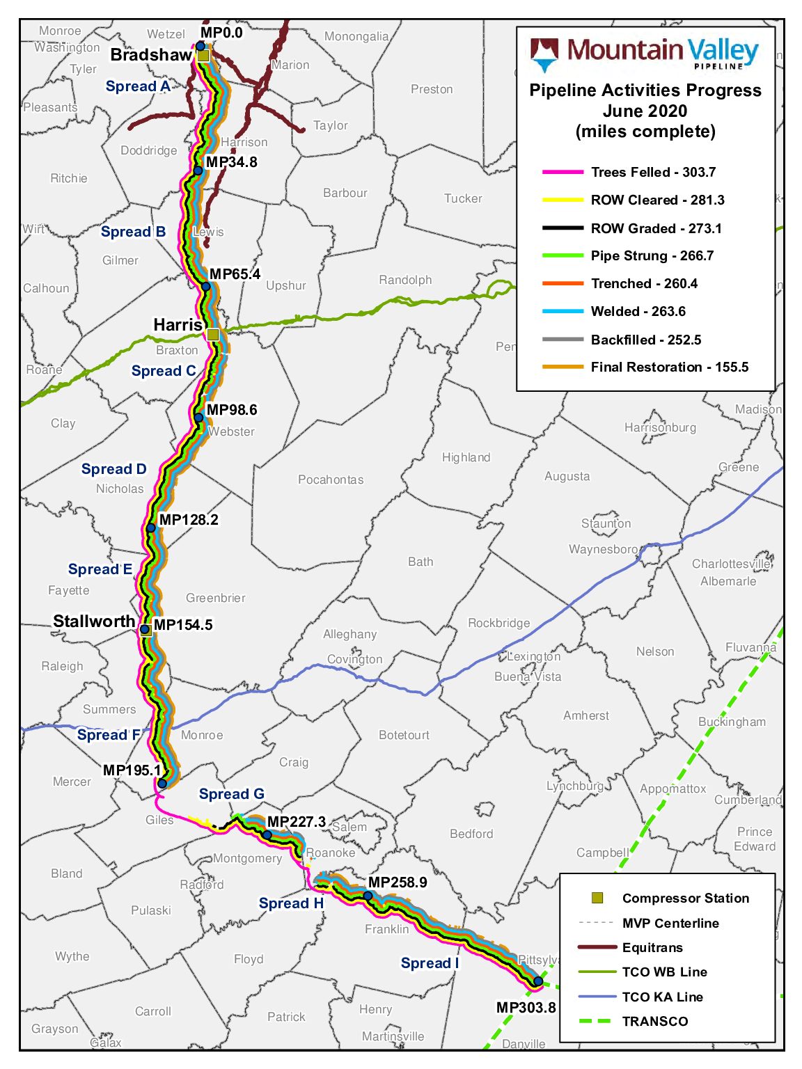 Mountain Valley Pipeline Overall Progress Map