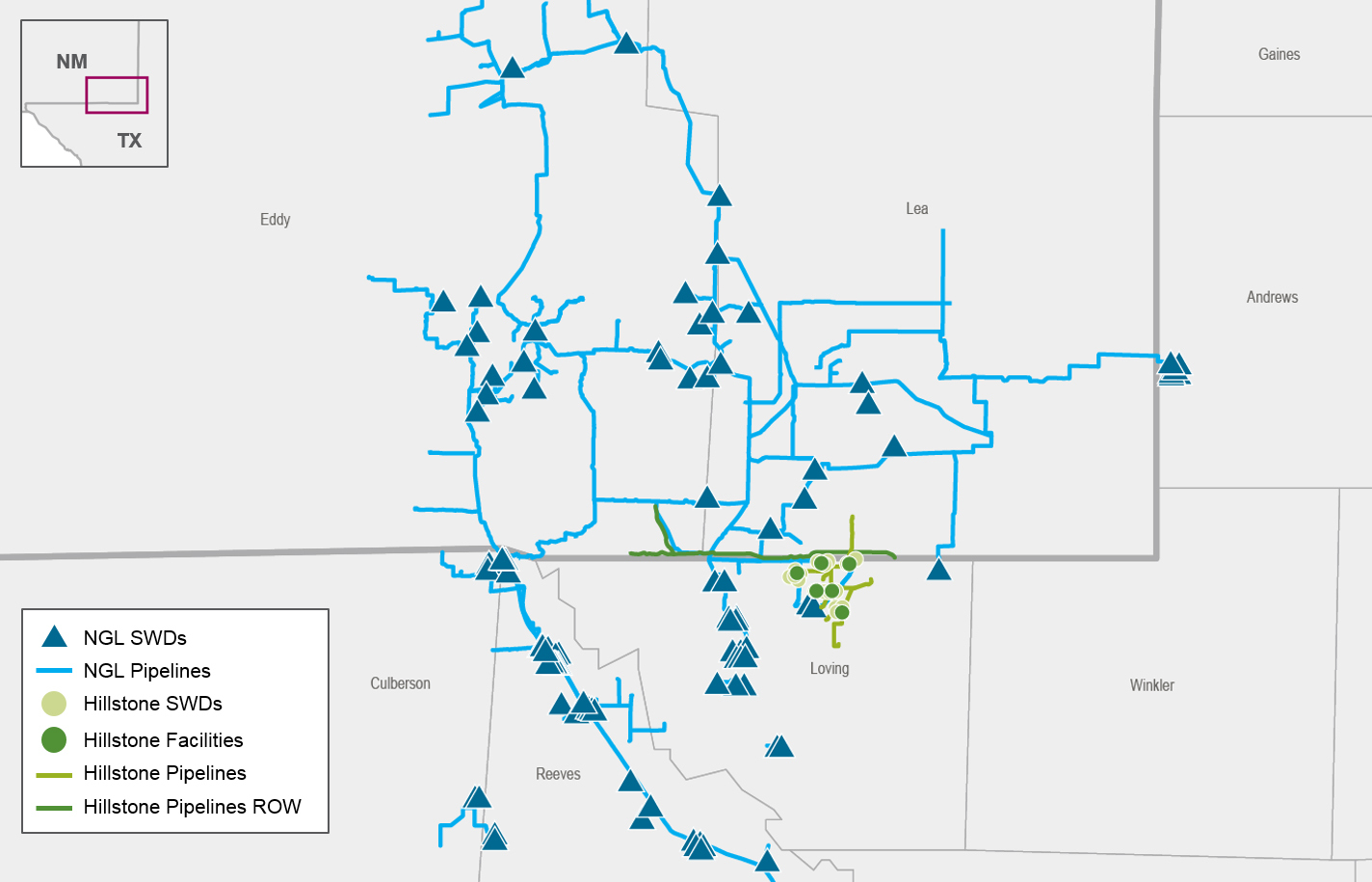 NGL Energy Partners Pro Forma Northern Delaware Basin Asset Map includes existing assets, assets under construction, pipelines and pipeline rights of way. (Source: Business Wire)