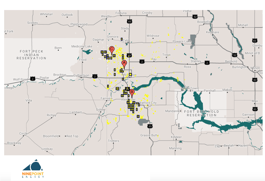 Nine Point Energy Williston Basin Asset Map (Source: NinePointEnergy.com)