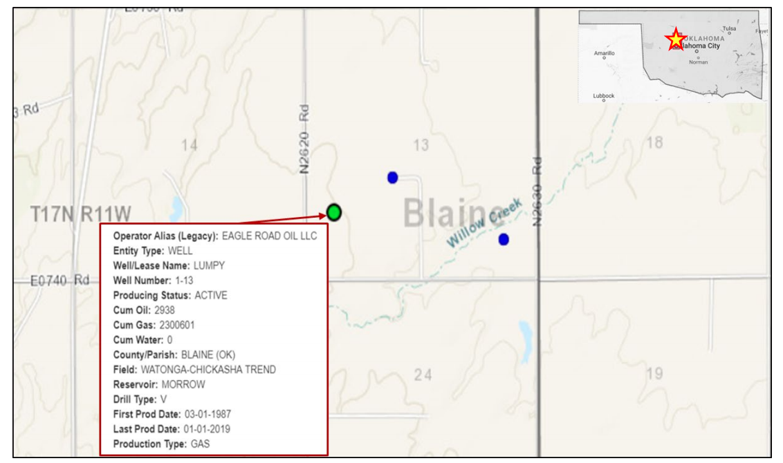 Nonop Production Package In Blaine County, Oklahoma Asset Map (Source: Oil & Gas Asset Clearinghouse)