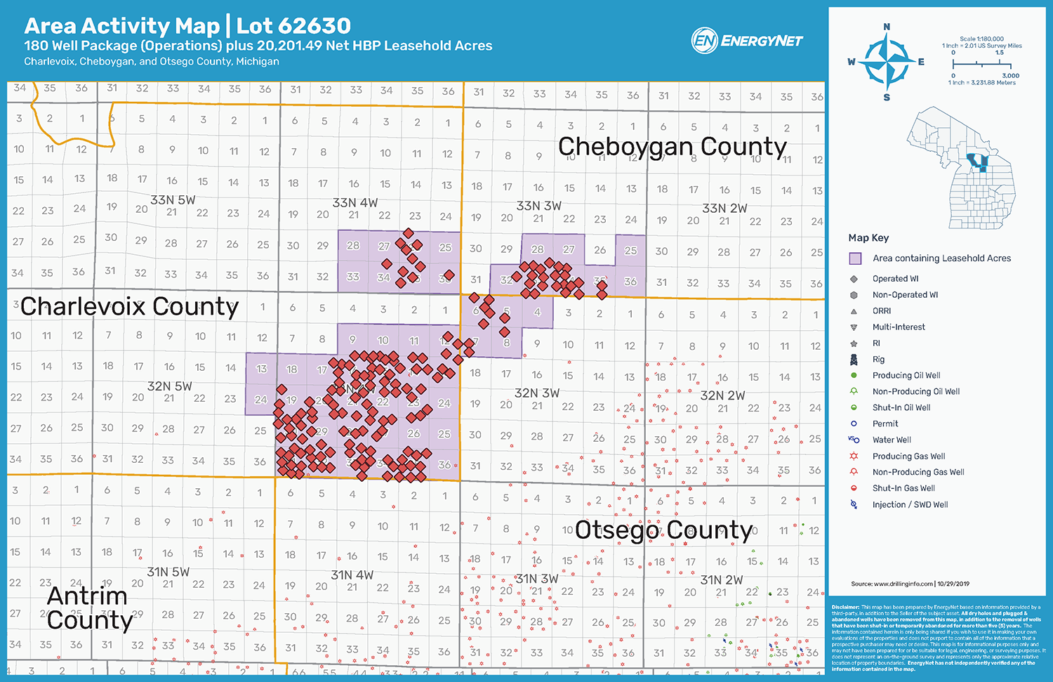 NorthStar Energy Michigan Asset Map, Alpena, Charlevoix, Cheboygan and Otsego Counties (Source: EnergyNet)