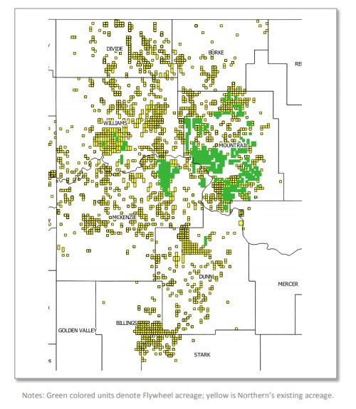 Northern Oil And Gas Flywheel Energy Williston Basin Acquisition Map (Source: Northern Oil And Gas Inc. April 2019 Presentation)