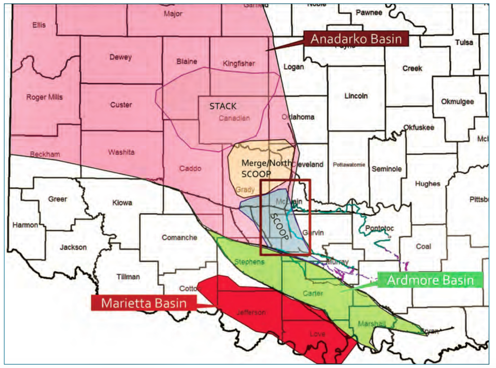 Oil and Gas Investor February 2022 Cover Story - In the Money in Oklahoma - Casillas Petroleum Map of Midcontinent regional geological setting