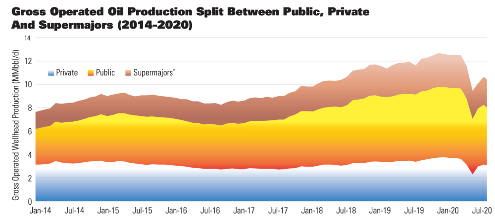Oil and Gas Investor Top 100 Privates July 2021 - Gross Operated Oil Production Split Graph
