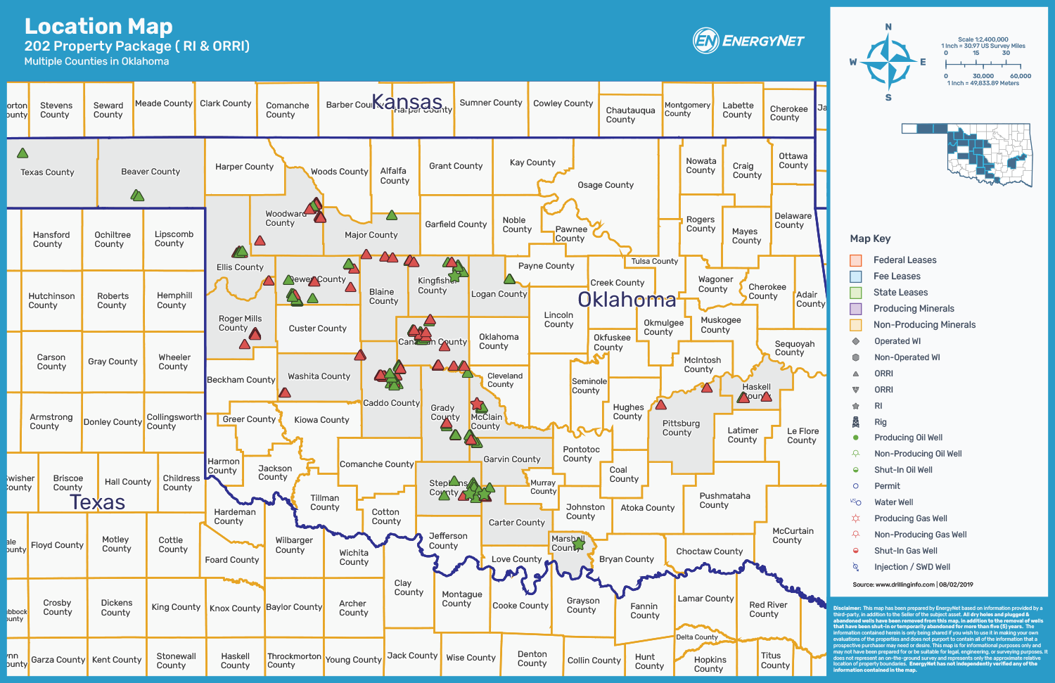 Oklahoma Oil And Gas Royalties, ORRI Properties Lot 59286 Asset Map (Source: EnergyNet)