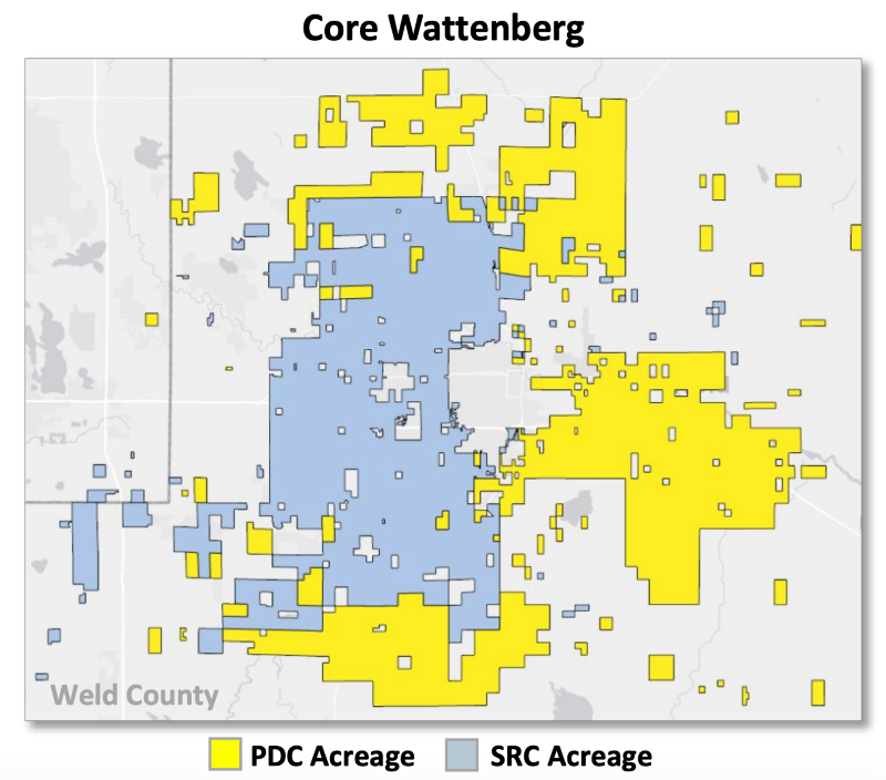 PDC, SRC Energy All-Stock Combination D-J Basin Asset Map (Source: PDC Energy Inc. August 26, 2019 Investor Presentation)