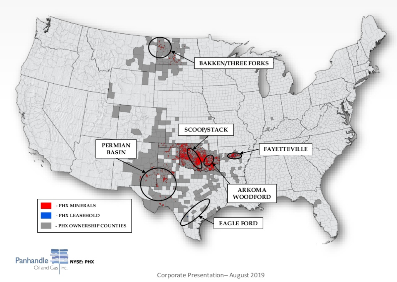 Panhandle Oil And Gas Mineral And Leasehold Asset Map (Source: Panhandle Oil and Gas Inc. August 2019 Corporate Presentation)