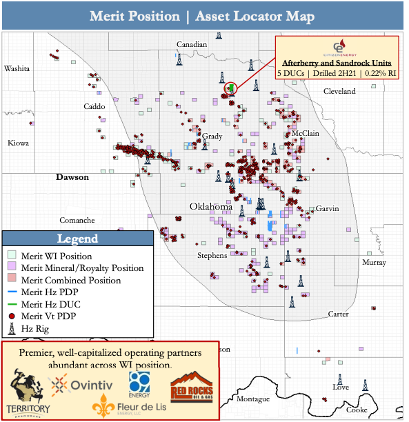 PetroDivest Advisors Marketed Map - Merit Energy Anadarko Basin Nonop Mineral Royalty Position