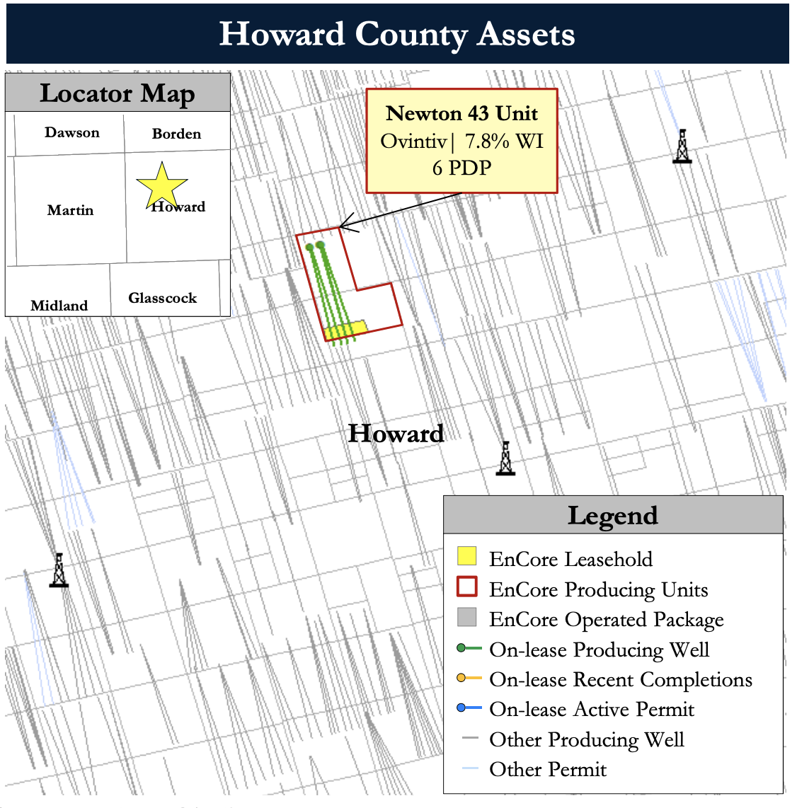 PetroDivest Marketed - EnCore Permian Operated Leasehold, Minerals Opportunity Howard County Asset Map