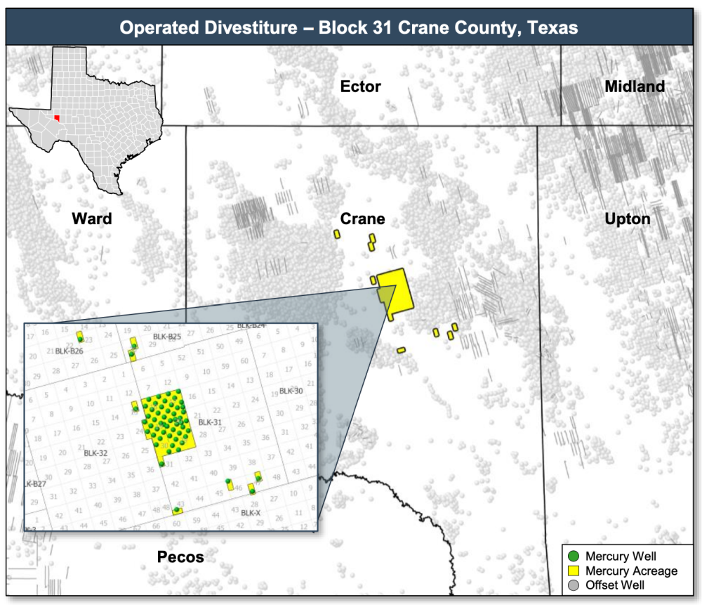 RedOaks Energy Advisors Marketed Map - Conventional Permian Basin Divestiture Crane County Texas