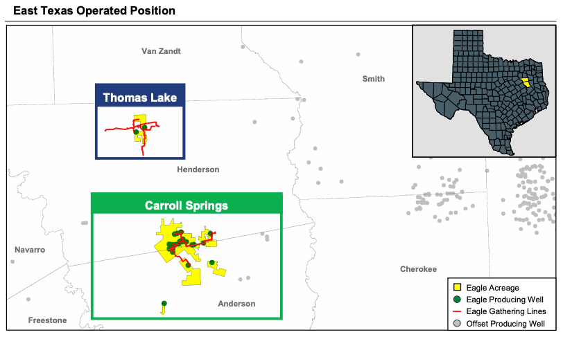 RedOaks Energy Advisors Marketed Map - Eagle Oil and Gas East Texas Operated Divestiture