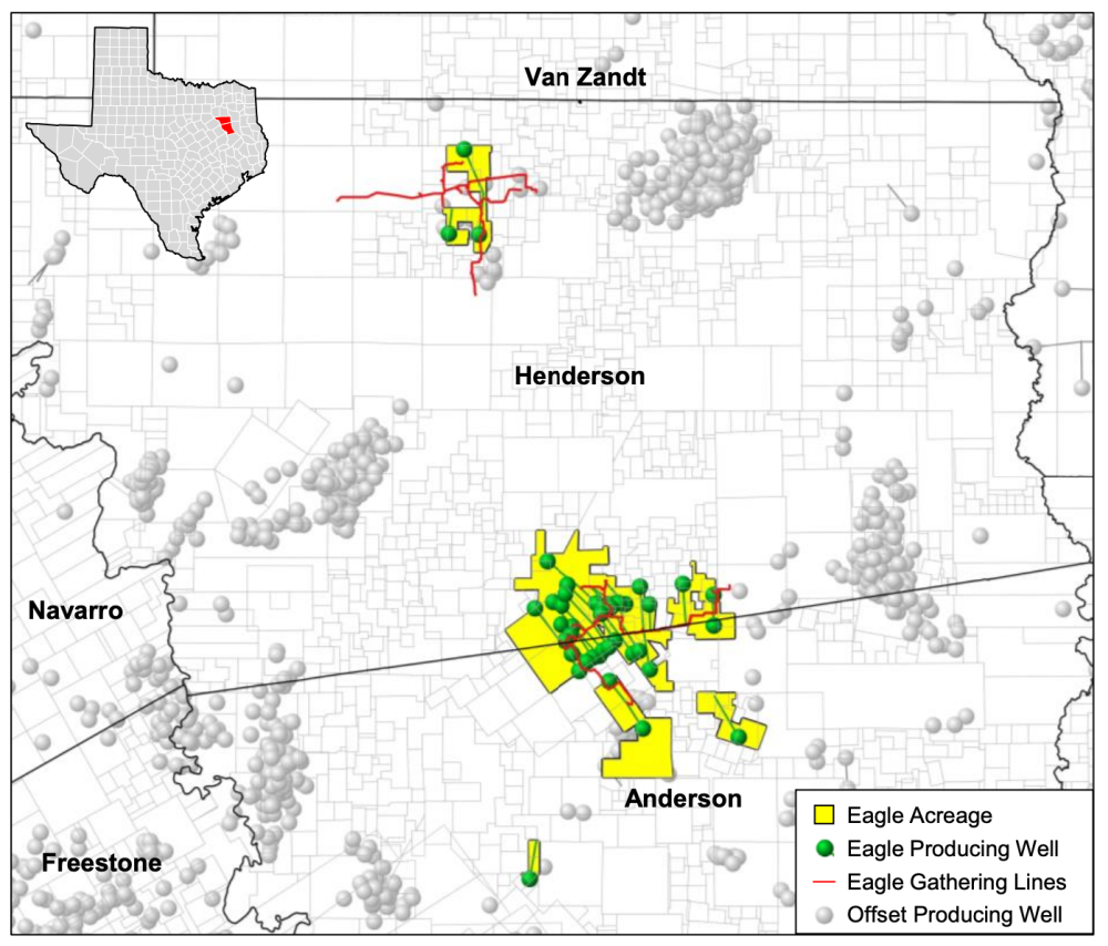 RedOaks Energy Advisors Marketed Map - Eagle Oil and Gas Operated East Texas Properties