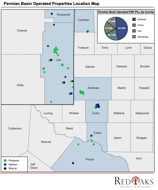 RedOaks Energy Advisors Marketed Map - Mammoth Exploration Conventional Permian Basin Footprint