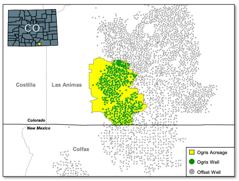 RedOaks Energy Advisors Marketed Map - Ogris Operated Raton Basin Divestiture
