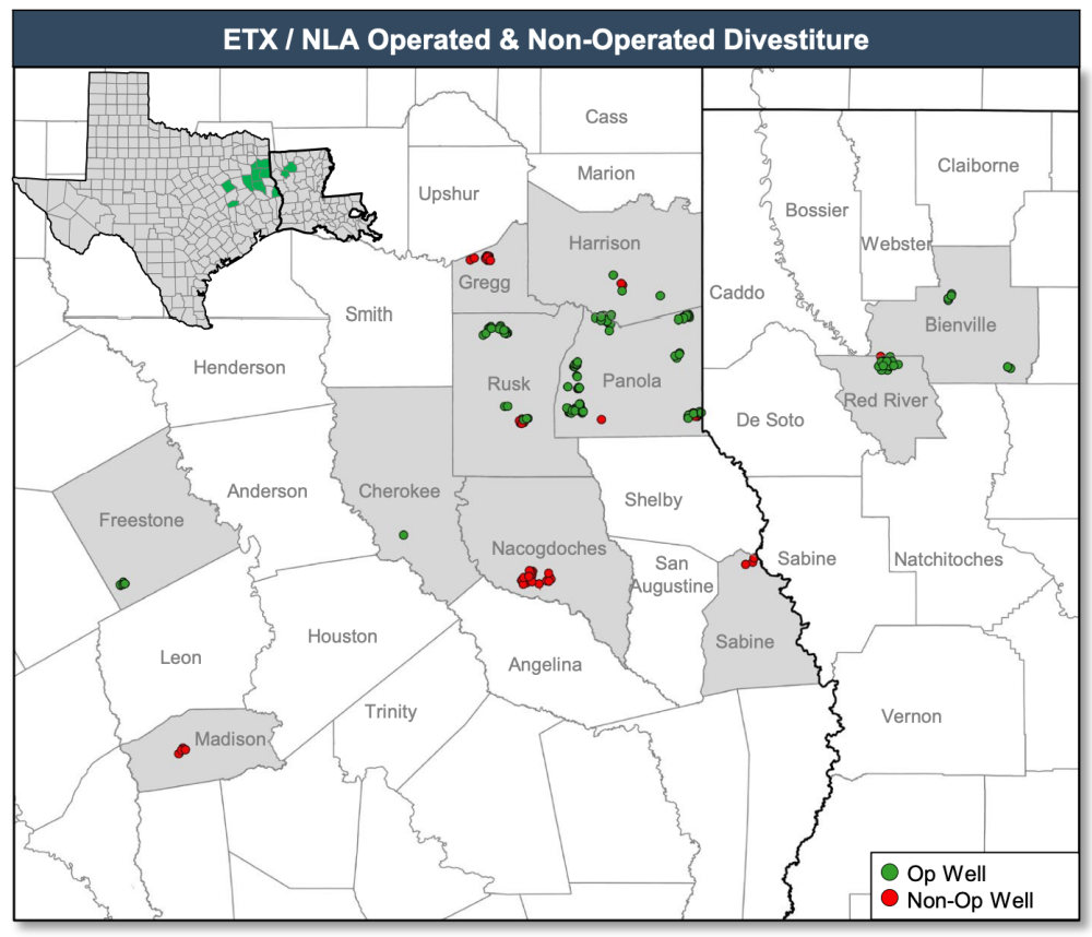 RedOaks Energy Advisors Marketed Map - Pedernales Petroleum East Texas Northern Louisiana Divestiture