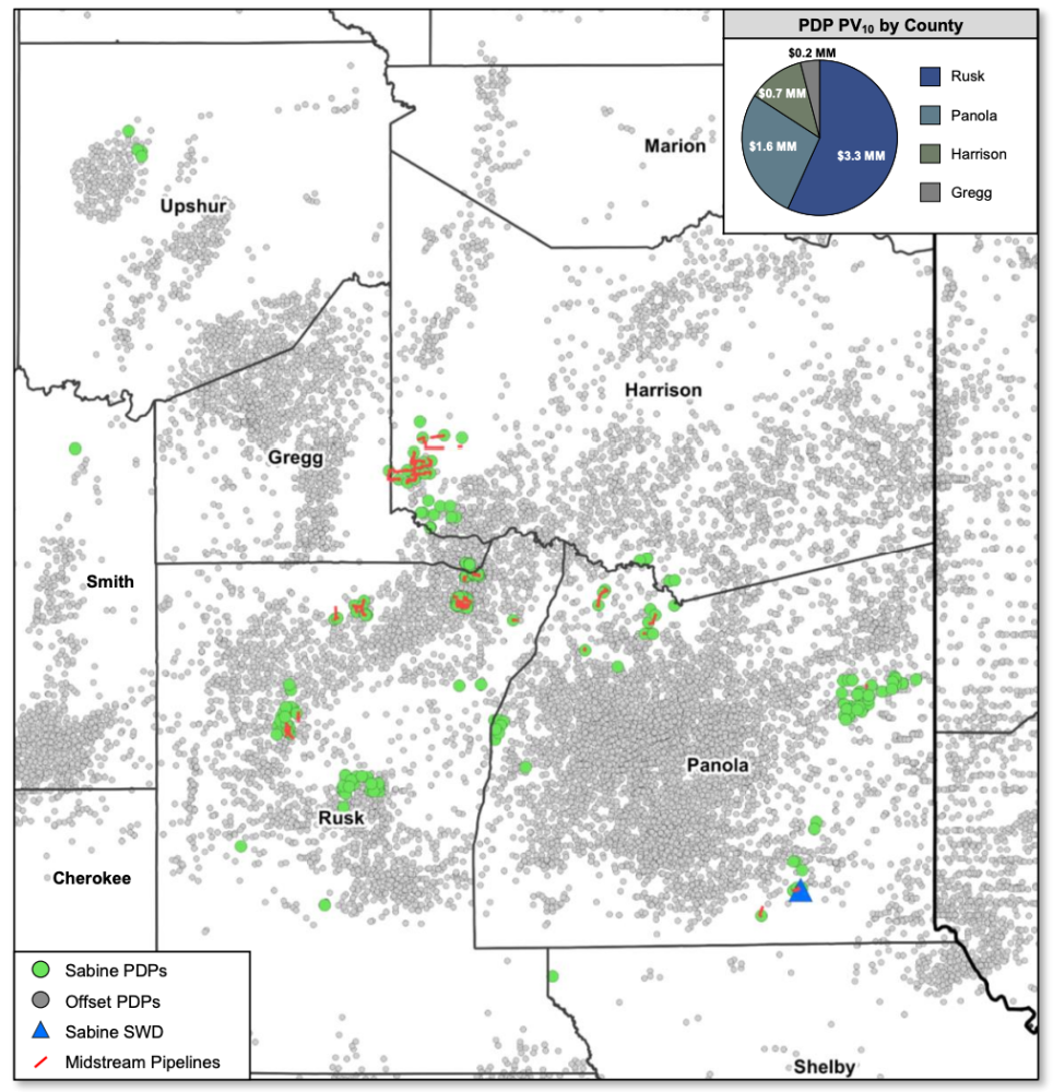 RedOaks Energy Advisors Marketed Map - Sabine Oil and Gas Operated East Texas Properties