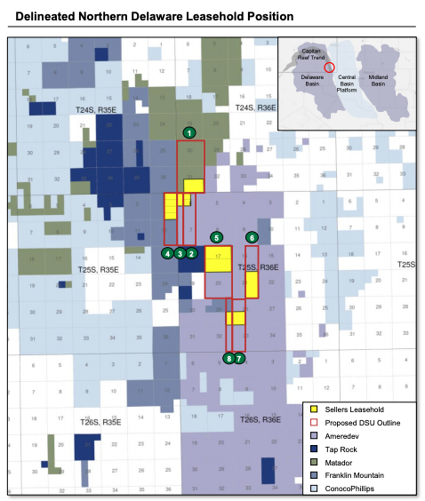 RedOaks Energy Advisors Marketed Map - Starboard Permian Resources LLC and Max Permian LLC Northern Delaware Basin Leasehold Divestiture