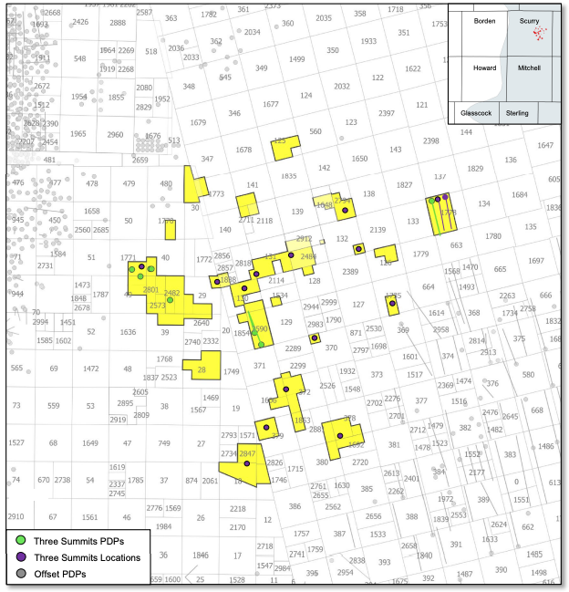 RedOaks Energy Advisors Marketed Map - Three Summits Operating Scurry County Texas Operated Properties