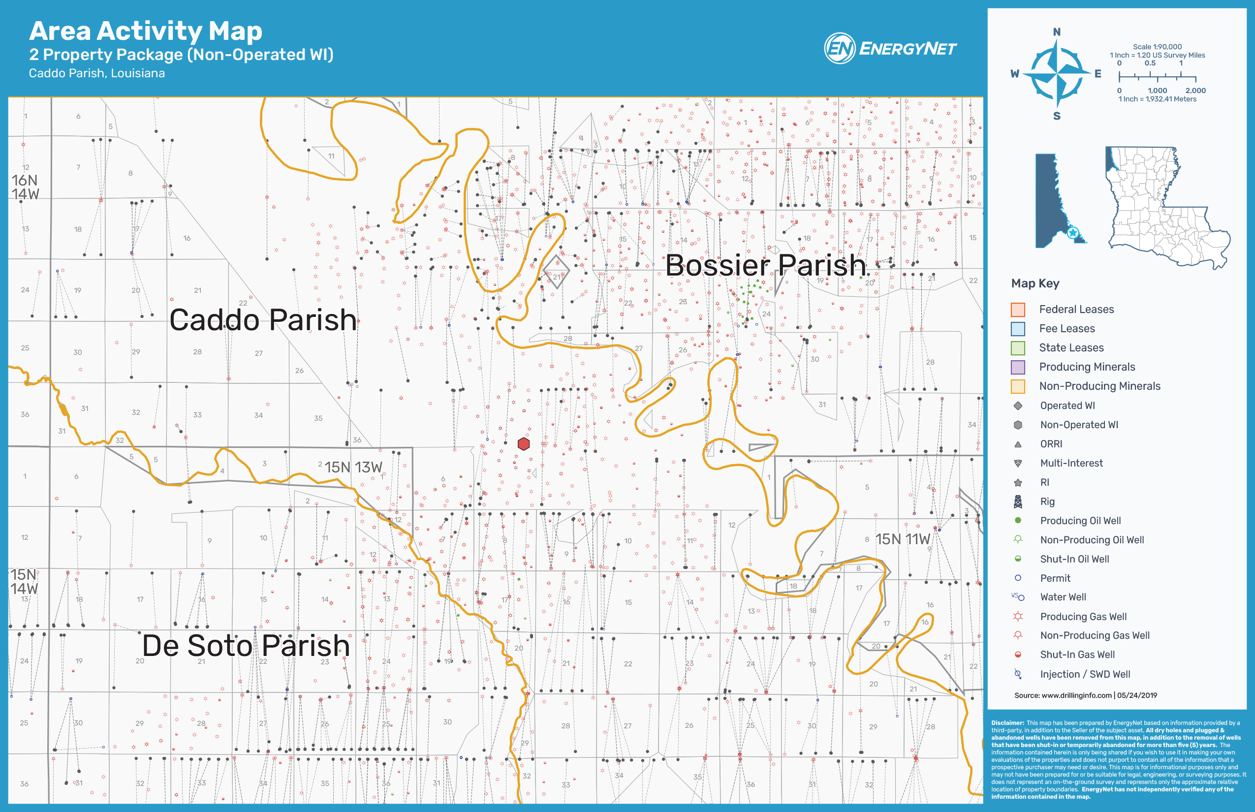 Rivercrest Royalties II Lot 57782 Caddo Parish, Louisiana, and Leon County, Texas Asset Map (Source: EnergyNet)