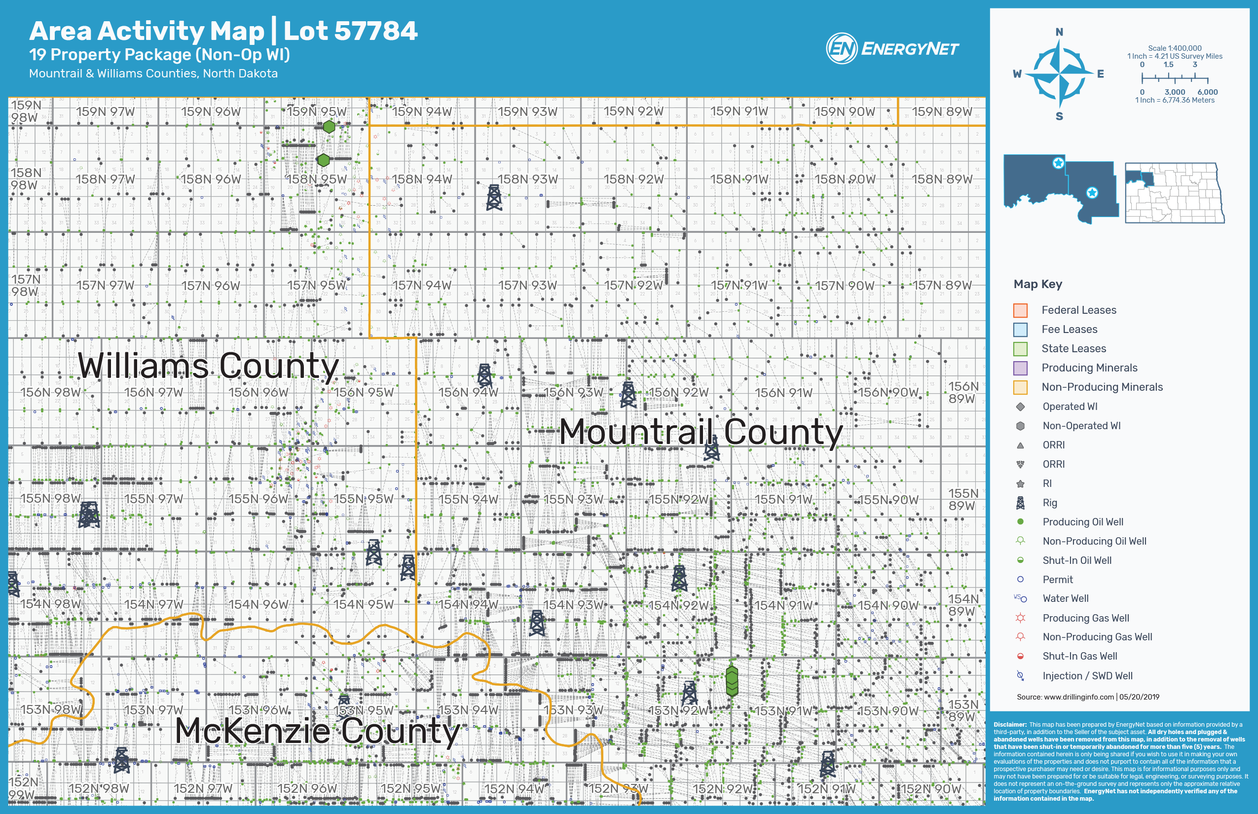 Rivercrest Royalties II Lot 57784 Mountrail and Williams counties, North Dakota Asset Map (Source: EnergyNet)