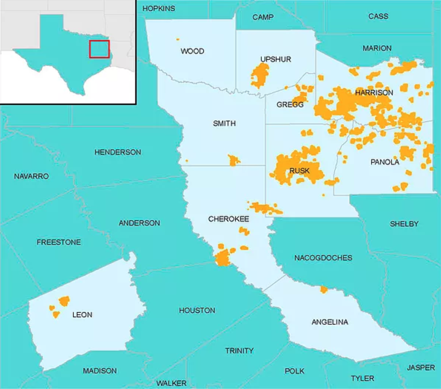 Sabine Oil & Gas East Texas Asset Map (Source: Sabine Oil & Gas Corp.)