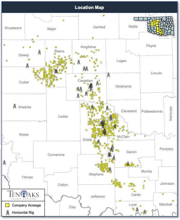 Scoop Stack Operated Nonop Company Asset Map (Source: TenOaks Energy Advisors LLC)