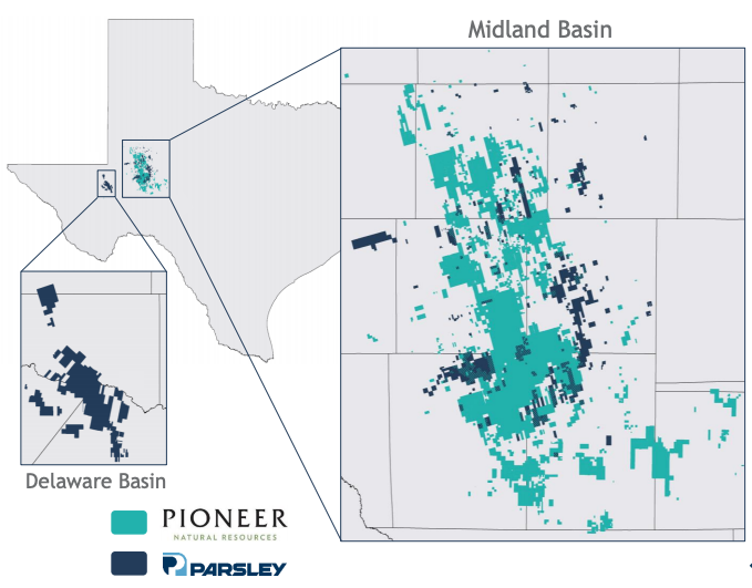 Pioneer Natural Resources, Parsley Energy Combined Permian Asset Map