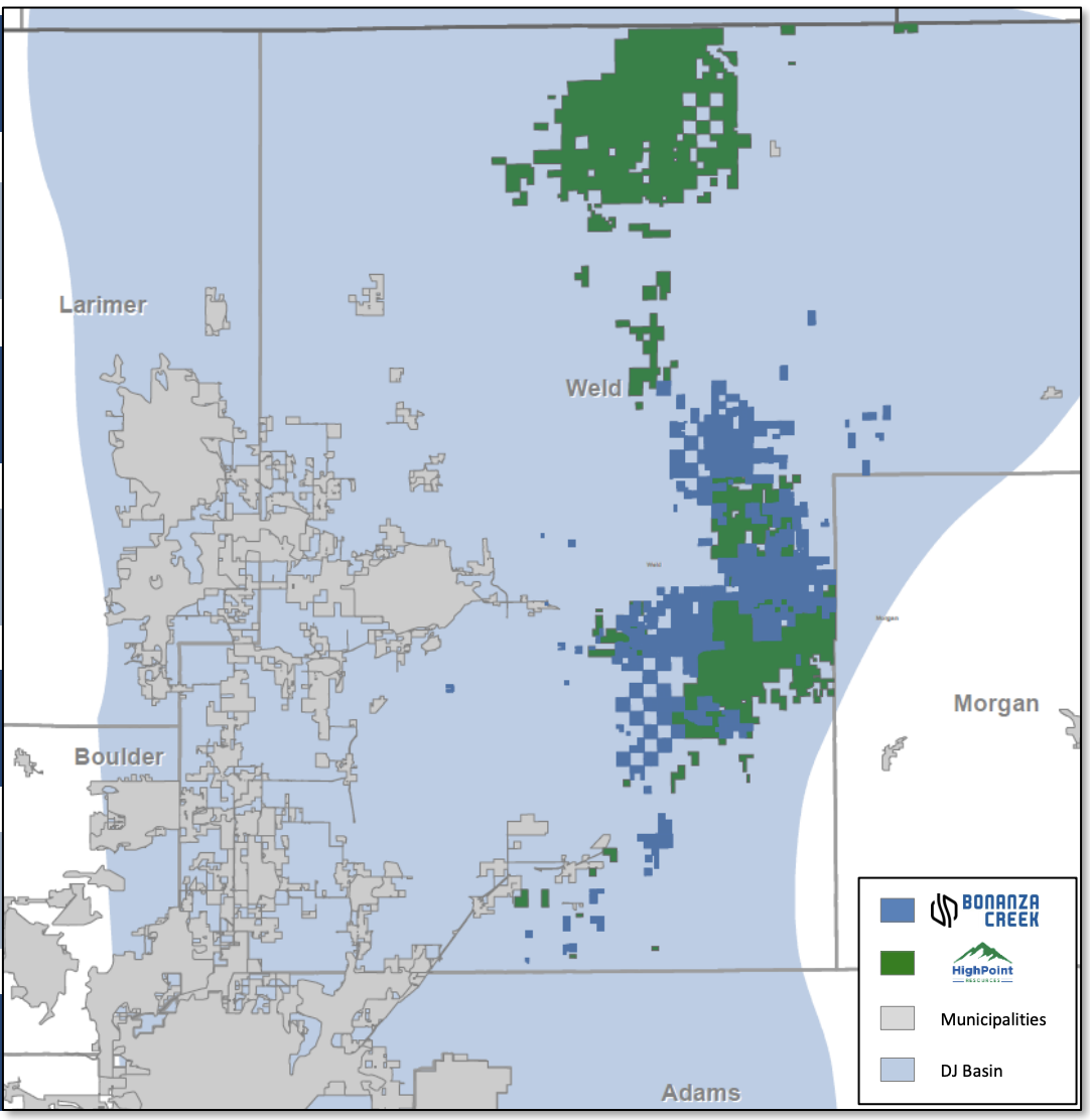 Bonanza Creek Energy, HighPoint Resources Combined Asset Map
