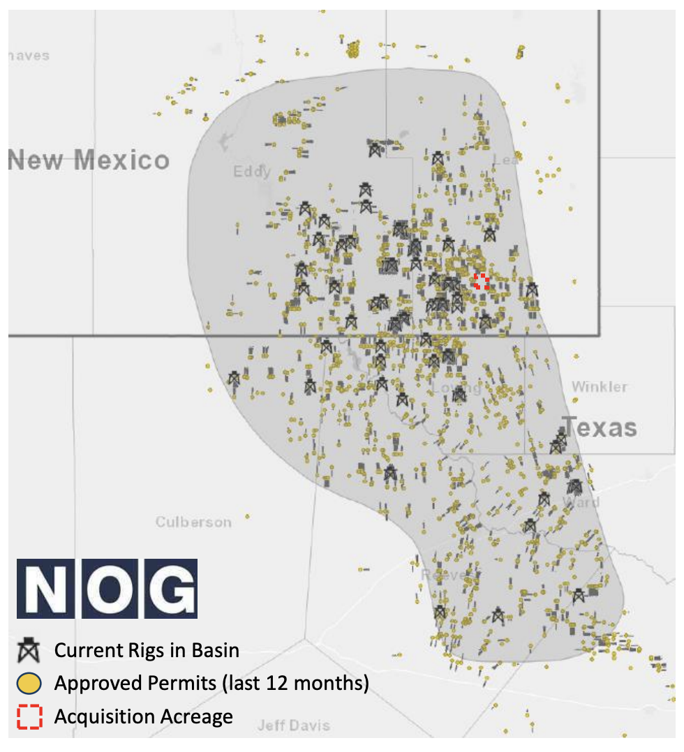 Map of Northern Oil and gas entry into the Permian Basin